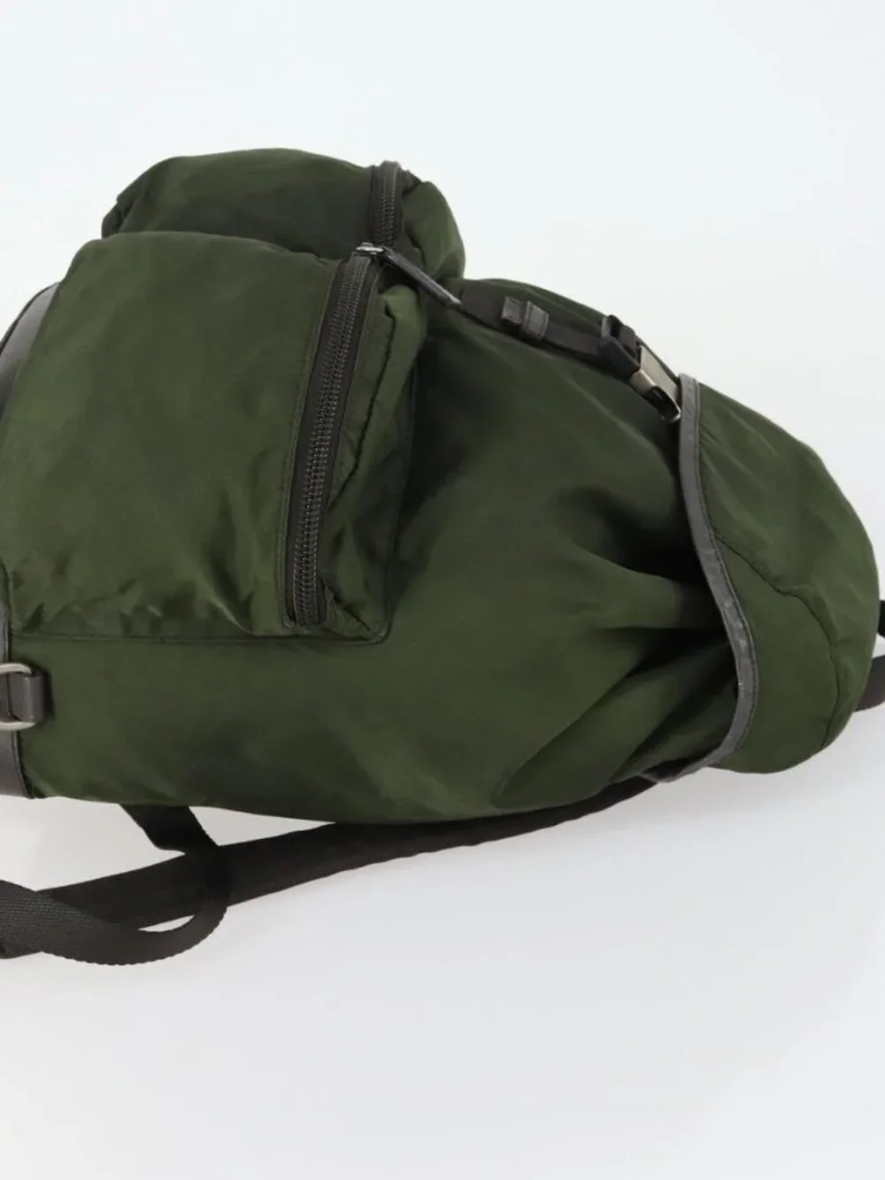 PRADA Backpack Nylon Khaki Silver Auth 156120